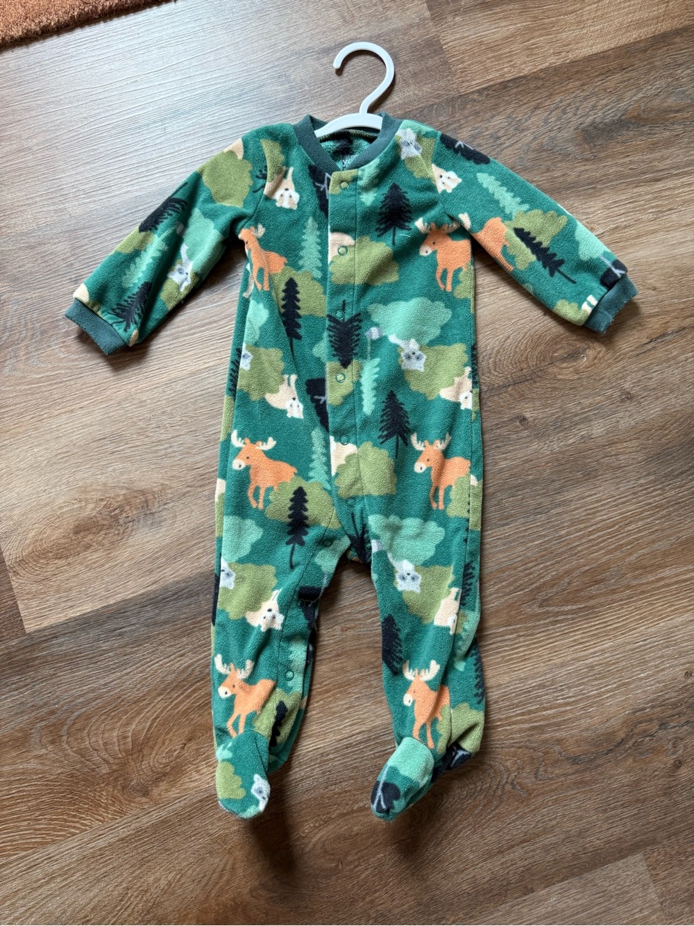 Carter's Green Moose & Forest Fleece Footed Pajamas